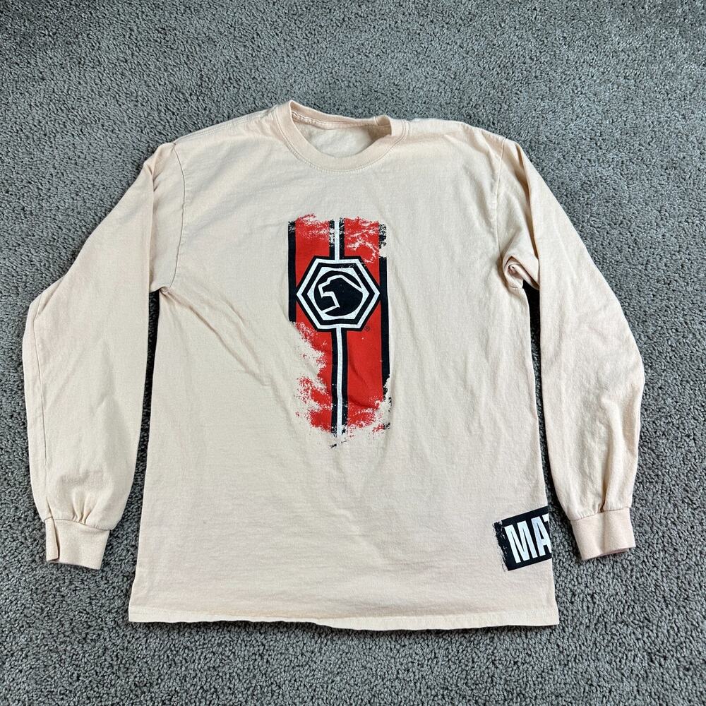 Matco Tools Shirt Mens Small Orange Black Wrap Around Print Long Sleeve Mechanic